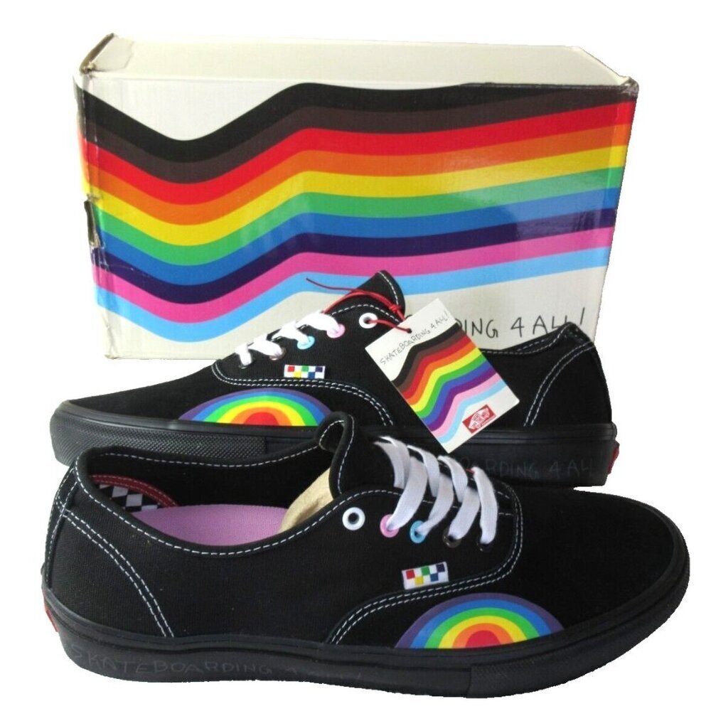 Vans Men's Skate Authentic Pride Black Rainbow Suede Canvas shoes Sizes NIB - Picture 1 of 6